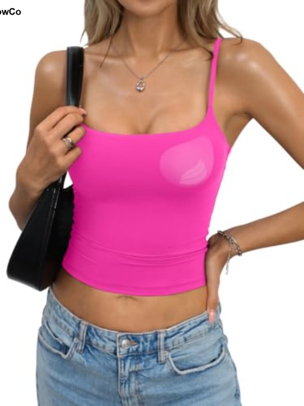 Double Lined Padded Crop Cami Top Spaghetti Strap Tank